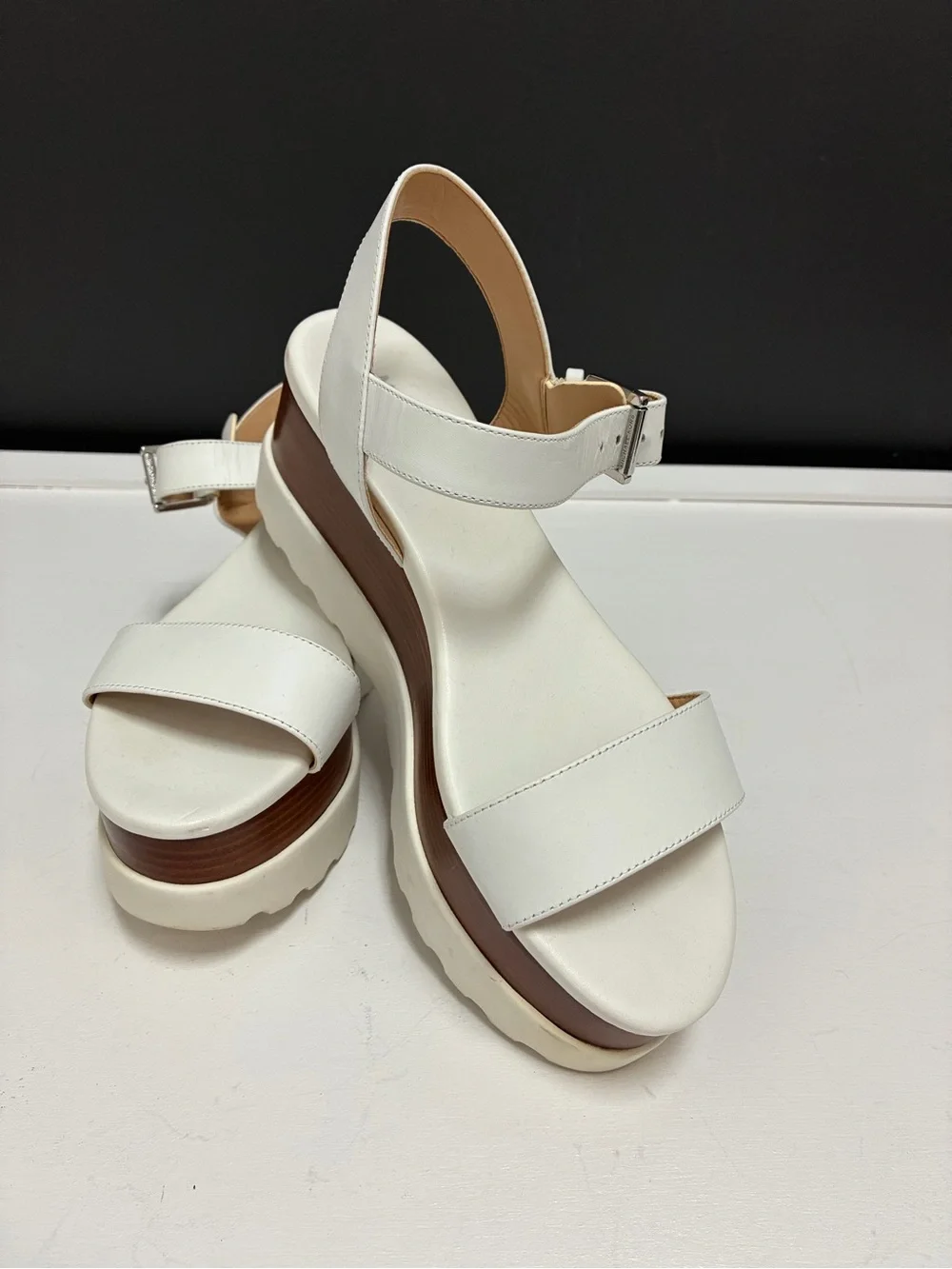 Michael Kors Women’s White Platform Sandals with Ankle Strap